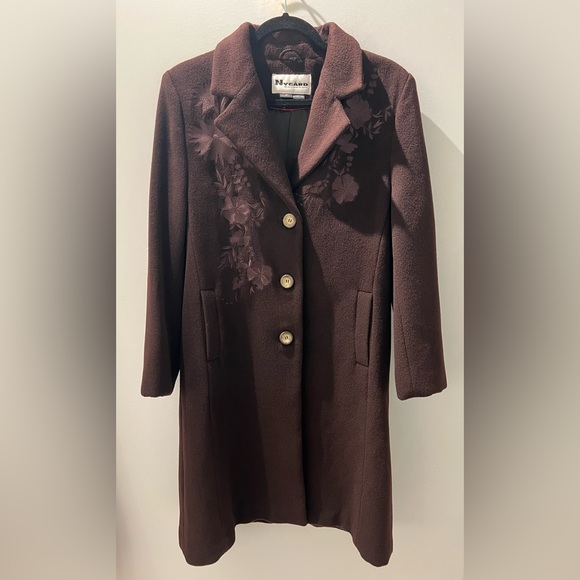 NYGÅRD Collection Wool Angora Coat | Deerskin Chamois Floral Appliqué | Size 10 - Picture 2 of 7